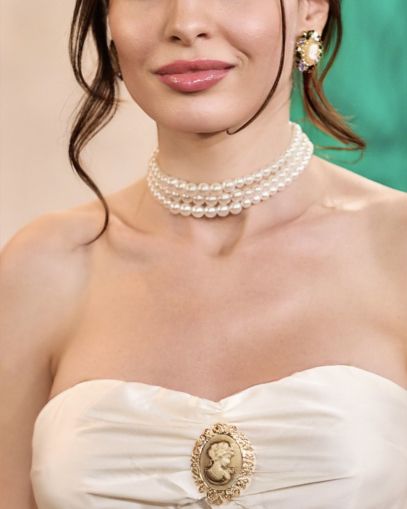 Set colier cu perle multiple și cercei camee vintage cu cristale mov – bijuterii elegante