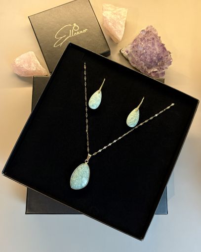 Set Cercei & Pandantiv Cuarț roz/ Amazonit 