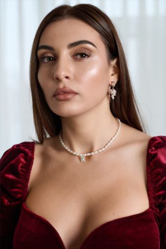 Colier cu perle și zirconiu baguette