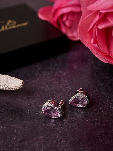 Cercei eleganți cu zirconiu roz 