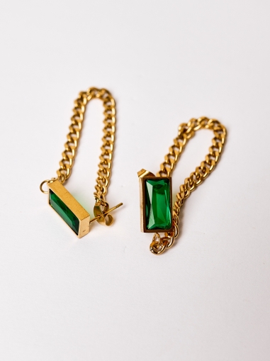 Cercei  placați cu aur 18K și zirconii verzi 