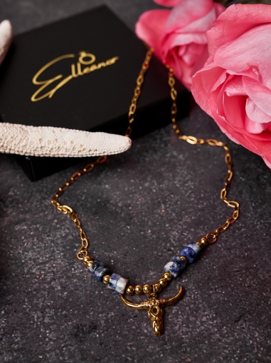 Colier placat cu aur 18K - Berbec cu cristale sodalit