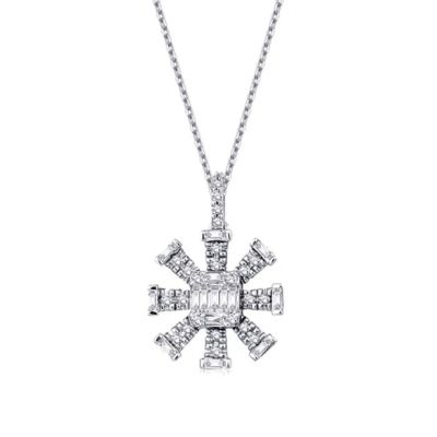 Colier cu fulgi de nea bagheta cu diamante de 0,23 carate