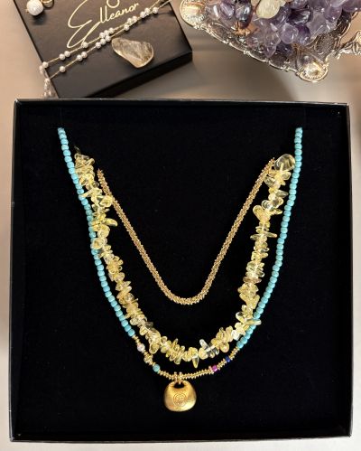 Colier Elleanor „Amuleta Bogăției” – Turcoaz, Citrin și Accente Aurii