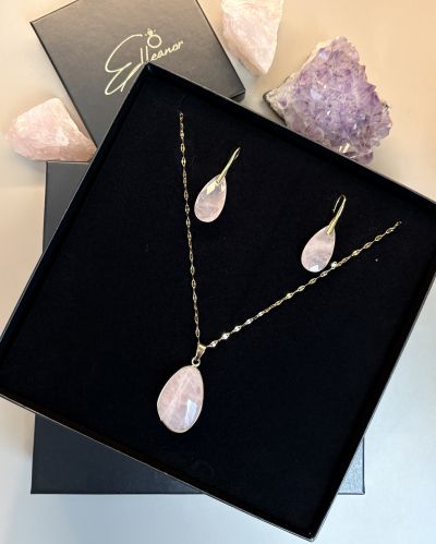 Set Cercei & Pandantiv Cuarț roz/ Amazonit 