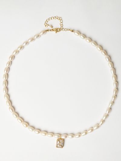 Colier cu perle și zirconiu baguette