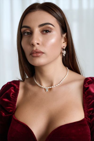 Colier cu perle și zirconiu baguette