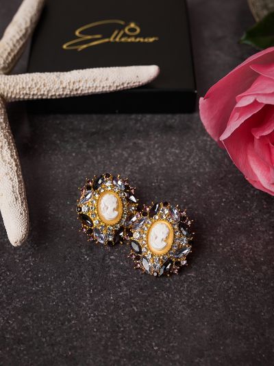 Set colier cu perle multiple și cercei camee vintage cu cristale mov – bijuterii elegante