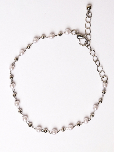 Brățară cu perle mini argintii