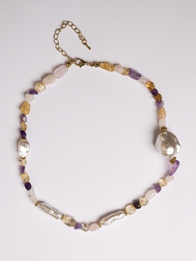 Colier cu perle baroc și cristale 