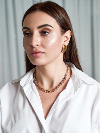 Colier placat cu aur de 18k și ametist 