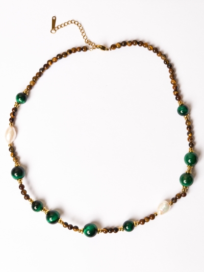 Colier cu perle, malachit și ochi de tigru