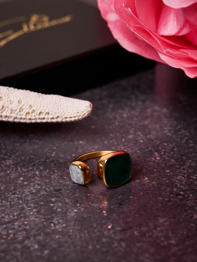 Inel Dual Aura cu sidef verde & gri 