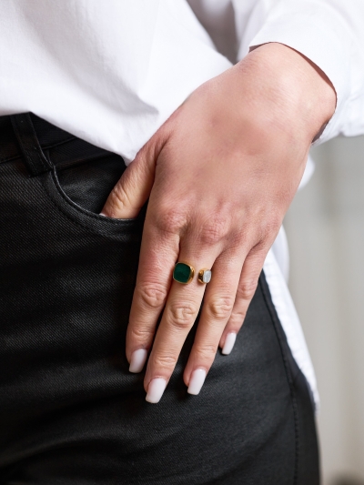 Inel Dual Aura cu sidef verde & gri 