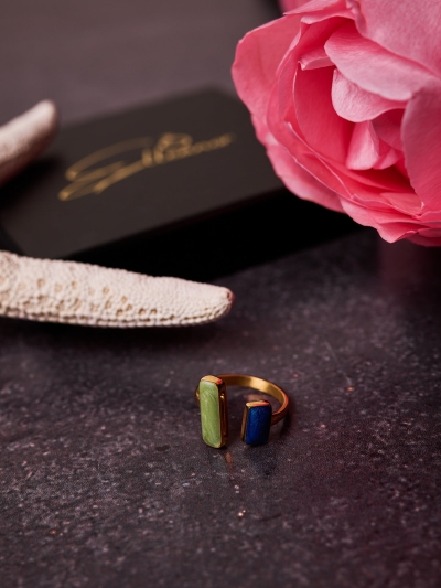 Inel Dual Aura cu sidef verde & albastru