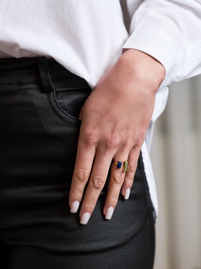 Inel Dual Aura cu sidef verde & albastru