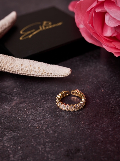 Inel cu zirconiu oval placat cu aur 18K