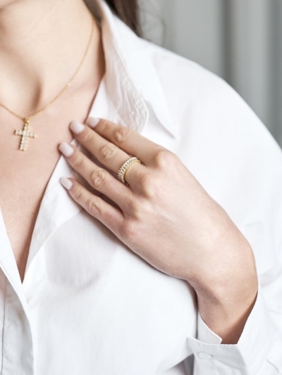 Inel placat cu aur 18K si zirconii baguette