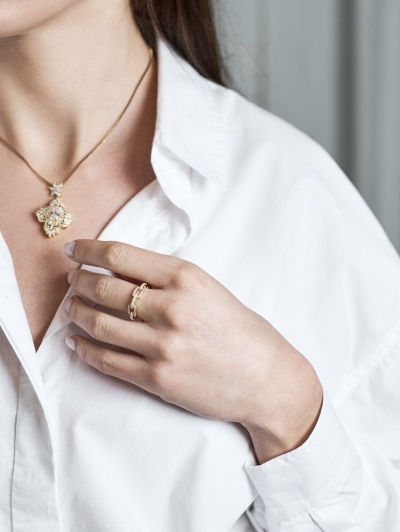 Inel cu zale decorat cu pietre zirconii