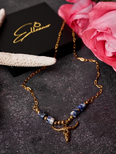 Colier placat cu aur 18K - Berbec cu cristale sodalit